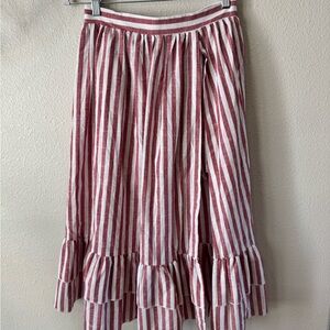 Striped Red and White Ruffle Skirt. Size M